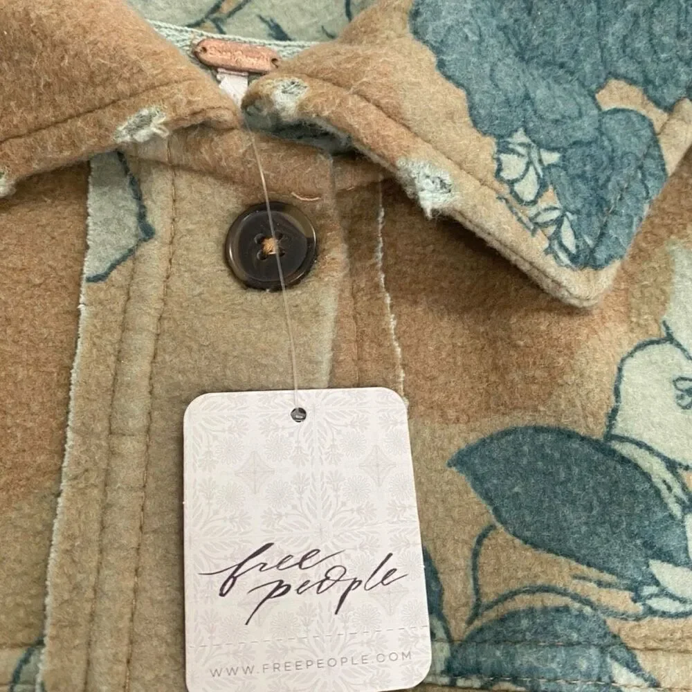 Free People Printed Ruby Jacket Shacket Tan Combo Womens size Large $178 MSRP - Picture 5 of 12
